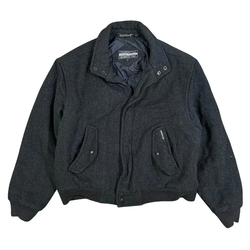 Vintage Members Only 100% Wool Bomber Jacket Mens Size 44 Charcoal Black